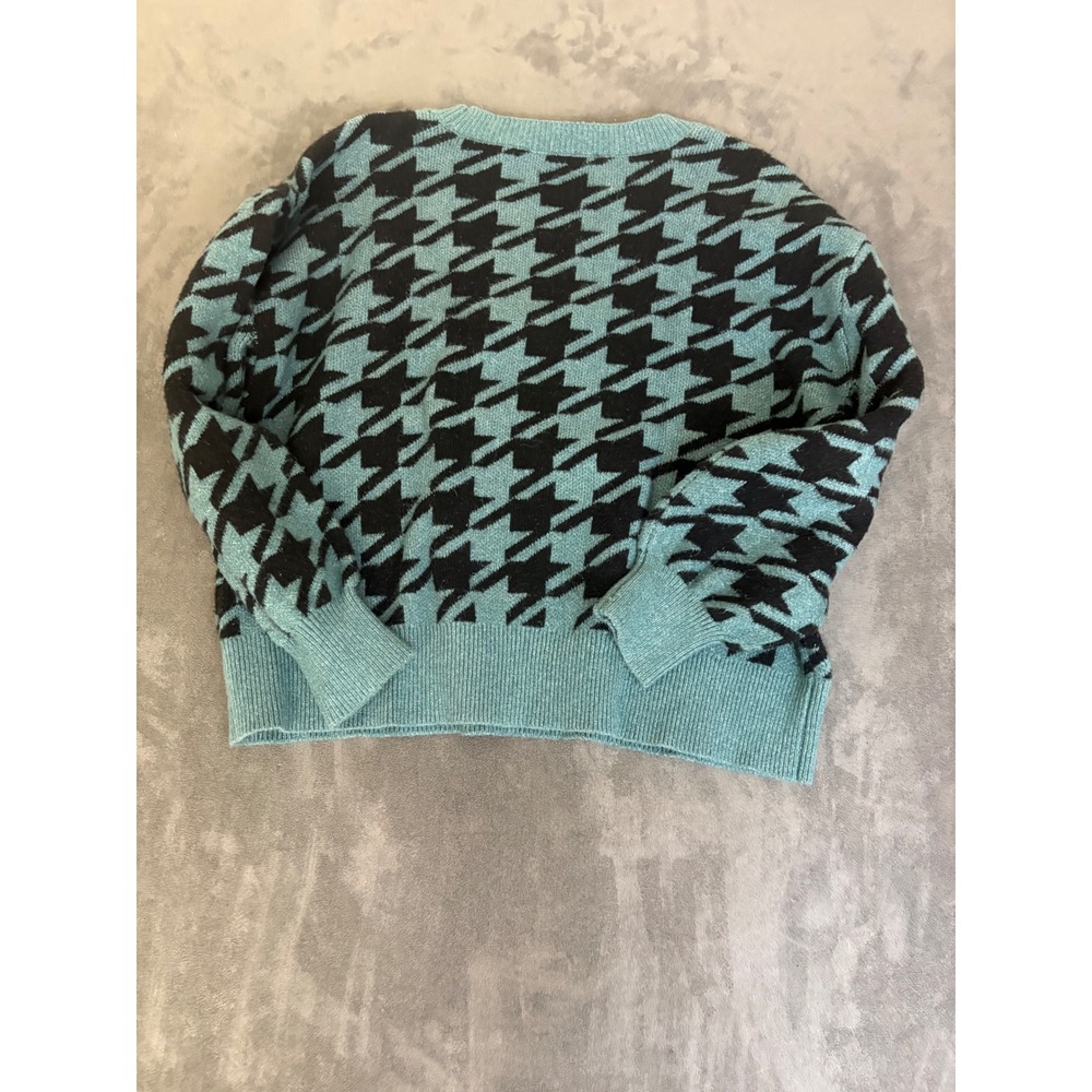 VTG Retro 90's LOFT Teal Black Crew Neck Sweater Size M Long Sleeve Knit